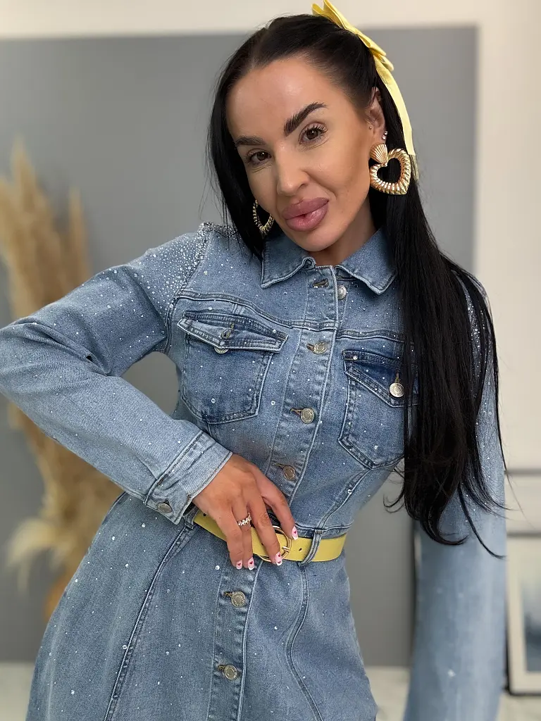 Denim šaty na gombíky zdobené kamienkami CELENA - next