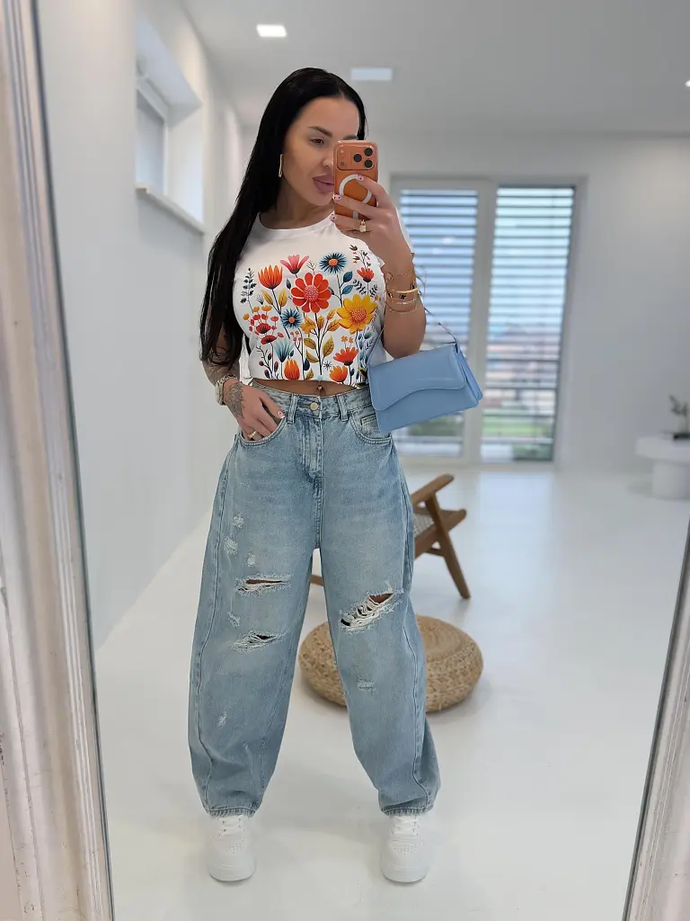 Roztrhané baggy fit rifle s vysokým pásom  - next