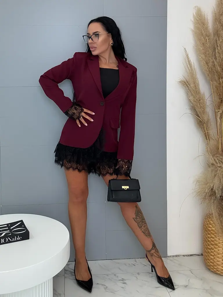 Bordové sako s čipkou MALEEN - next