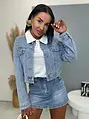 Krátky denim kabát s kamienkami EVELIN