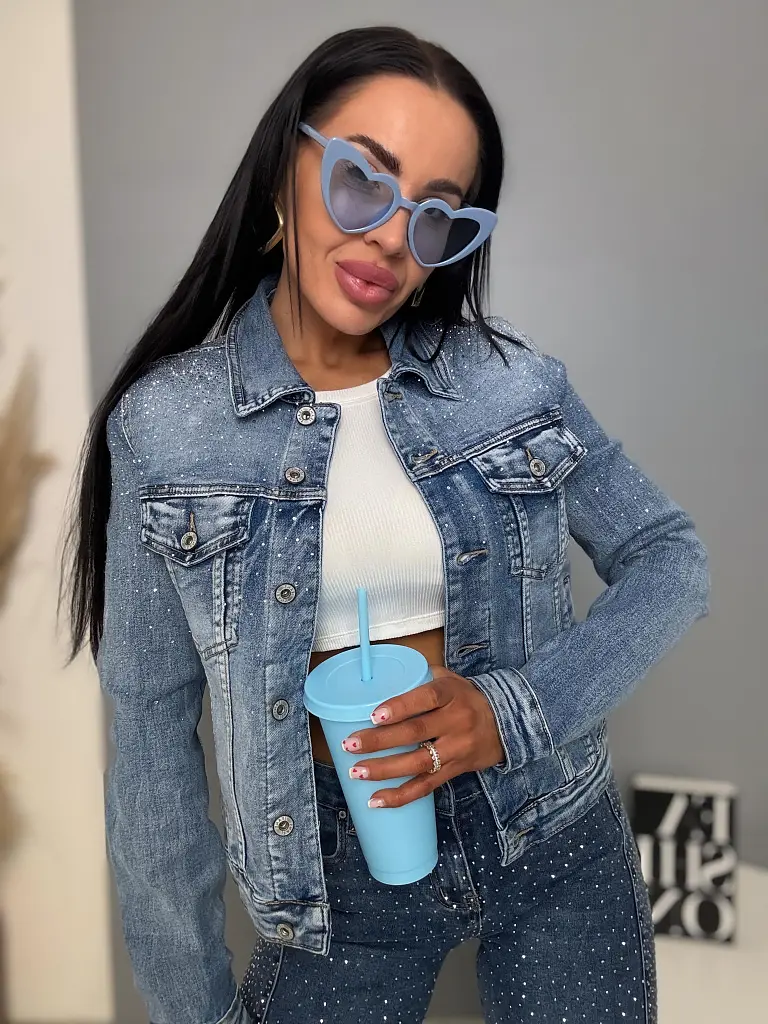 Dámska denim bunda s kamienkami ENIDA