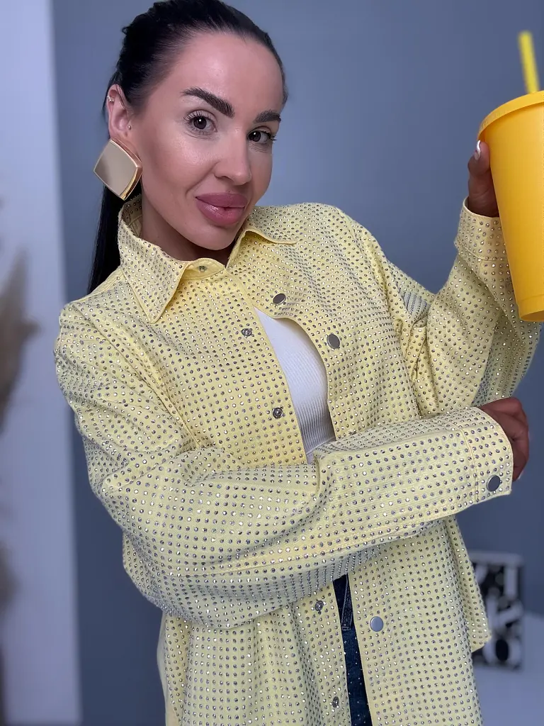 Denimový košeľový kabát s kamienkami ANZIA - next