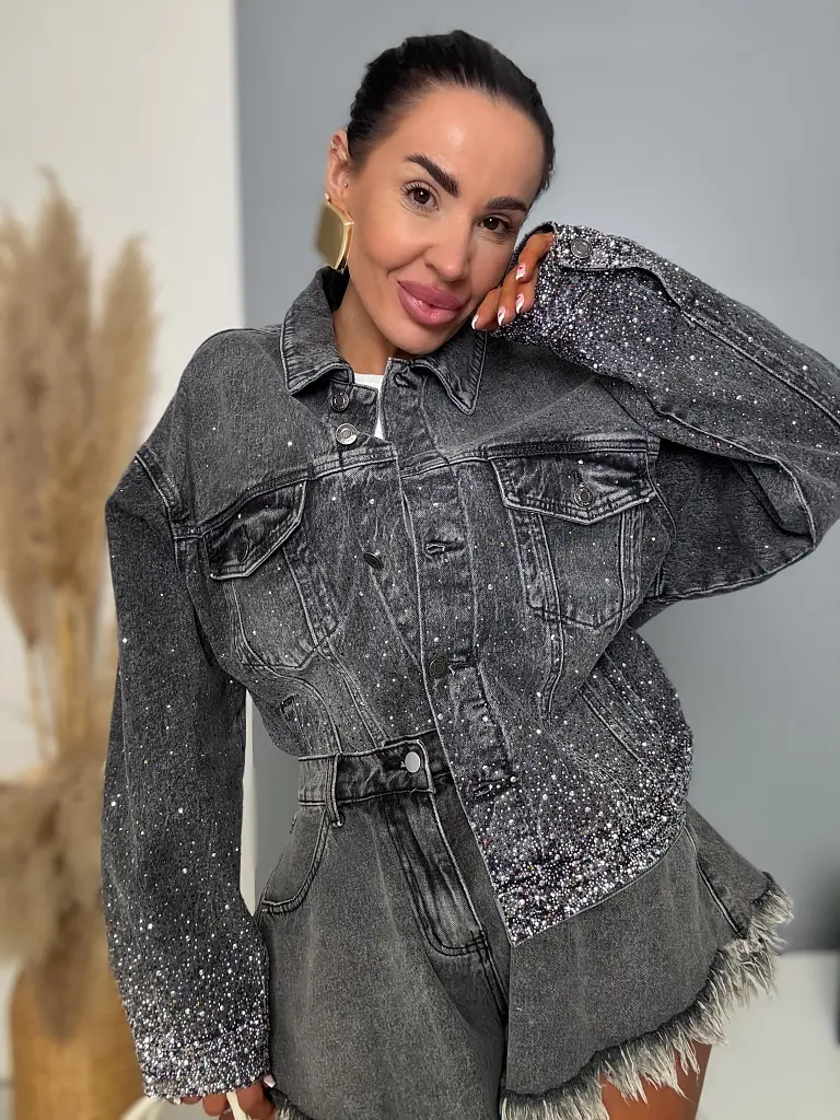 Dámska denim bunda s kamienkami SHELBY