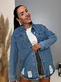 Roztrhaný denim kabát zdobený kamienkami MADINA