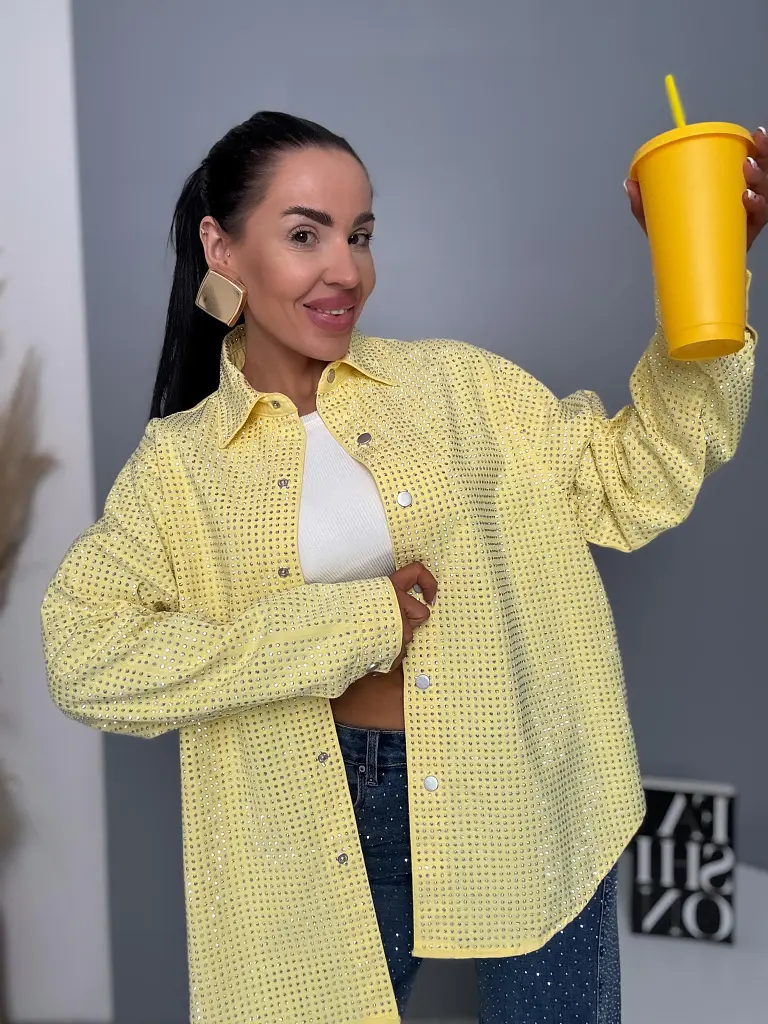 Denimový košeľový kabát s kamienkami ANZIA