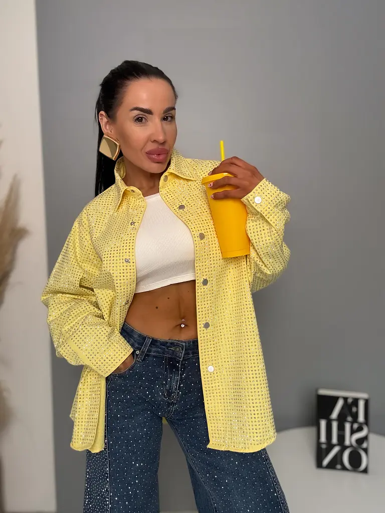 Denimový košeľový kabát s kamienkami ANZIA - next