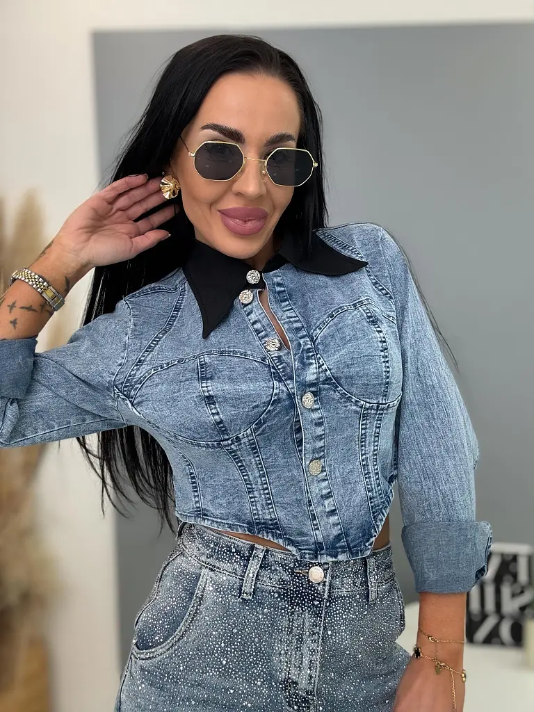 Džínsová crop košeľa NAVIA