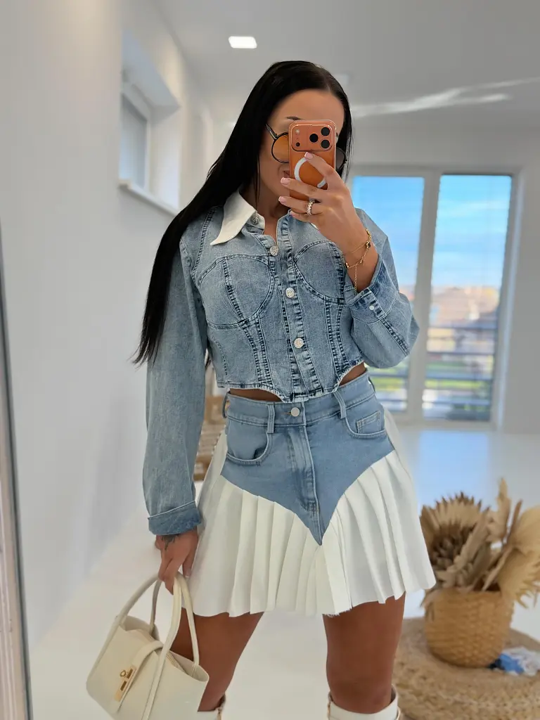 Kombinované denim sukňové nohavice KIMOLA