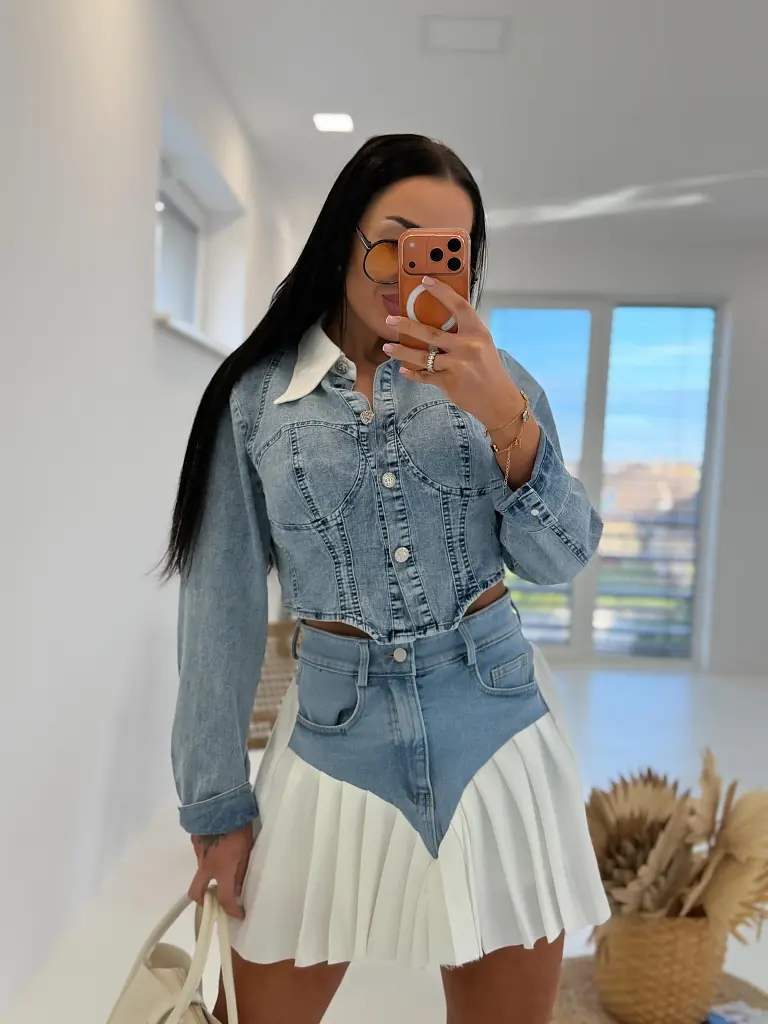 Džínsová crop košeľa NAVIA - next