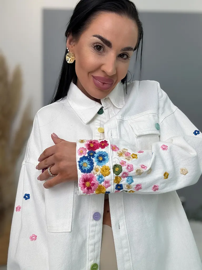 Denimový košeľový kabát s kvetinovou výšivkou RELIA - next