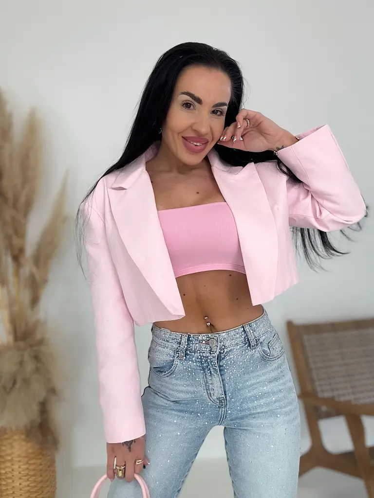 Krátke crop sako s vypchávkami na ramenách MADISON