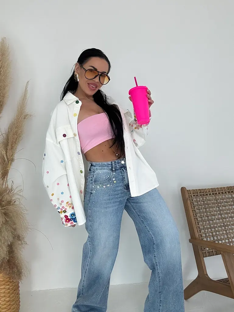 Denimový košeľový kabát s kvetinovou výšivkou RELIA - next