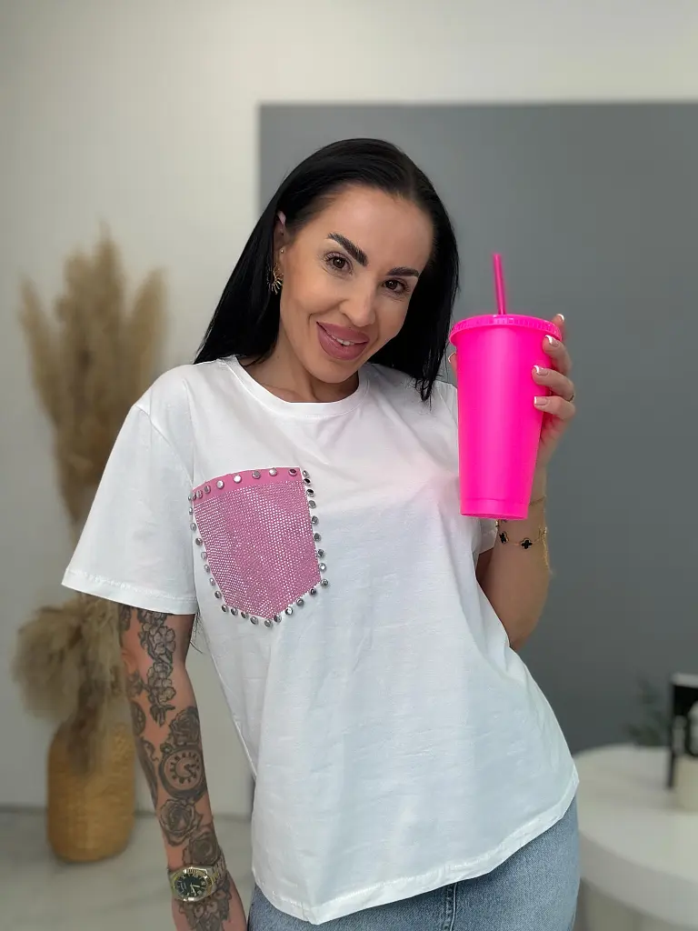 Basic tričko zdobené kamienkami na vrecku DANA - next