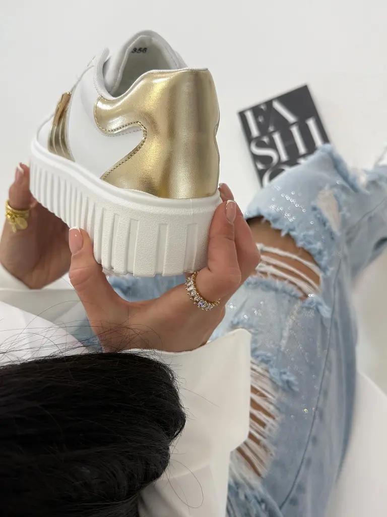 Platformové kožené tenisky so zlatými aplikáciami LIMA - next