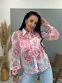 Kvetovaná blúzka ozdobnou sponou s kamienkami ROSE