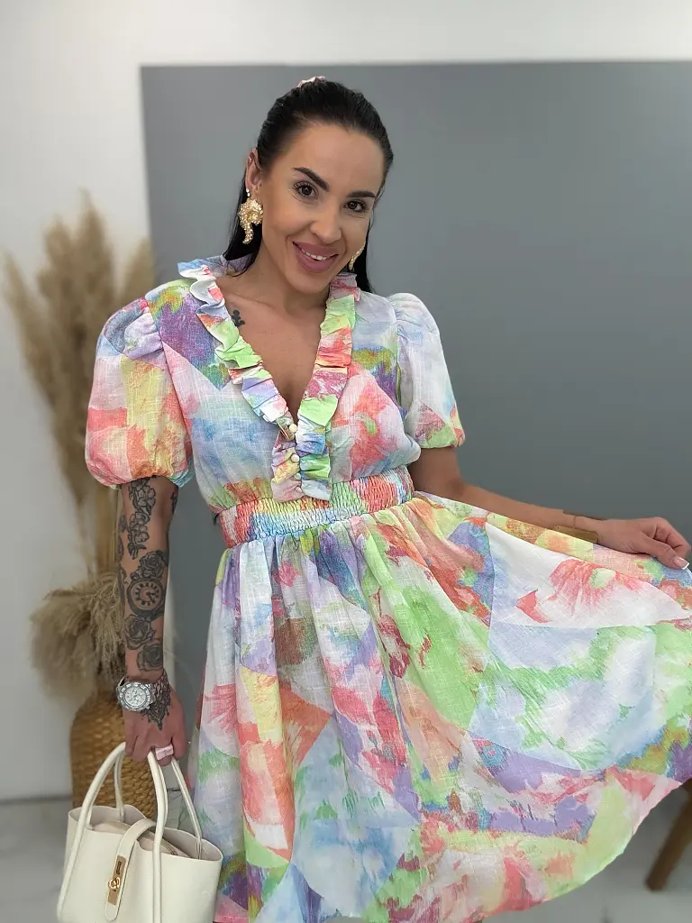 Farebné šaty s gumeným pásom CUTE