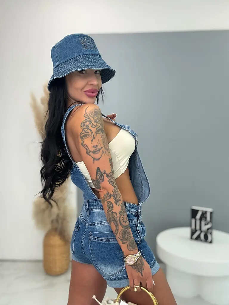 Denim šortky na traky GRETA - next