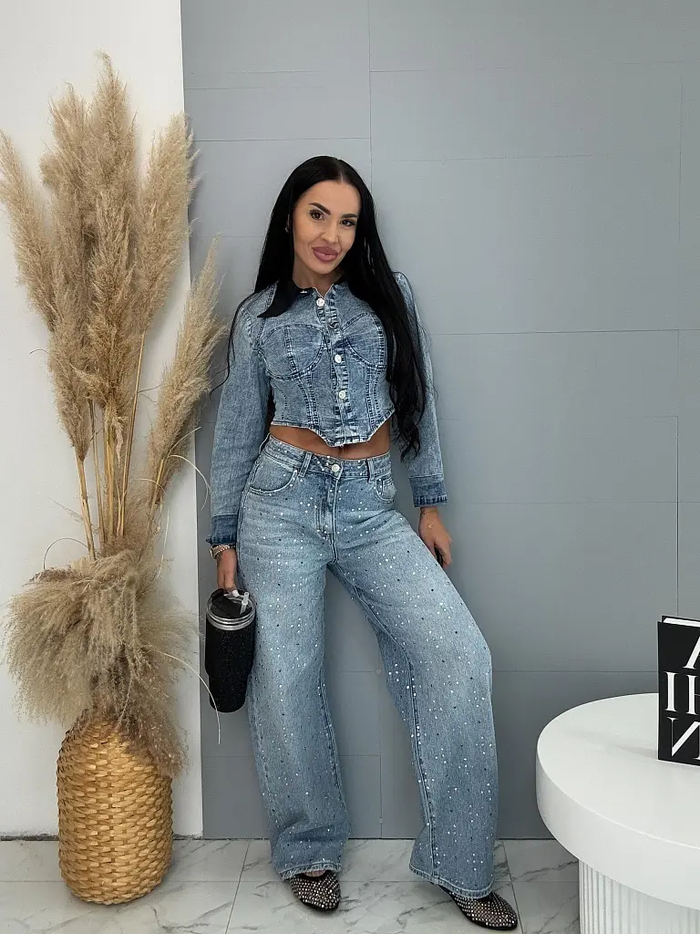 Vysokopásové wide leg rifle s kamienkami