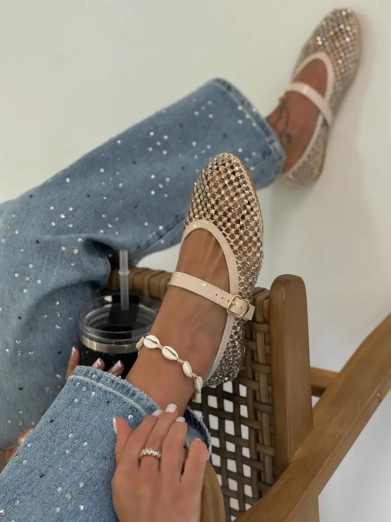 Sieťované balerínky zdobené kamienkami KALIN