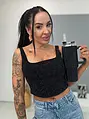 Denim crop-top s kamienkami CRYSTAL