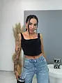 Denim crop-top s kamienkami CRYSTAL