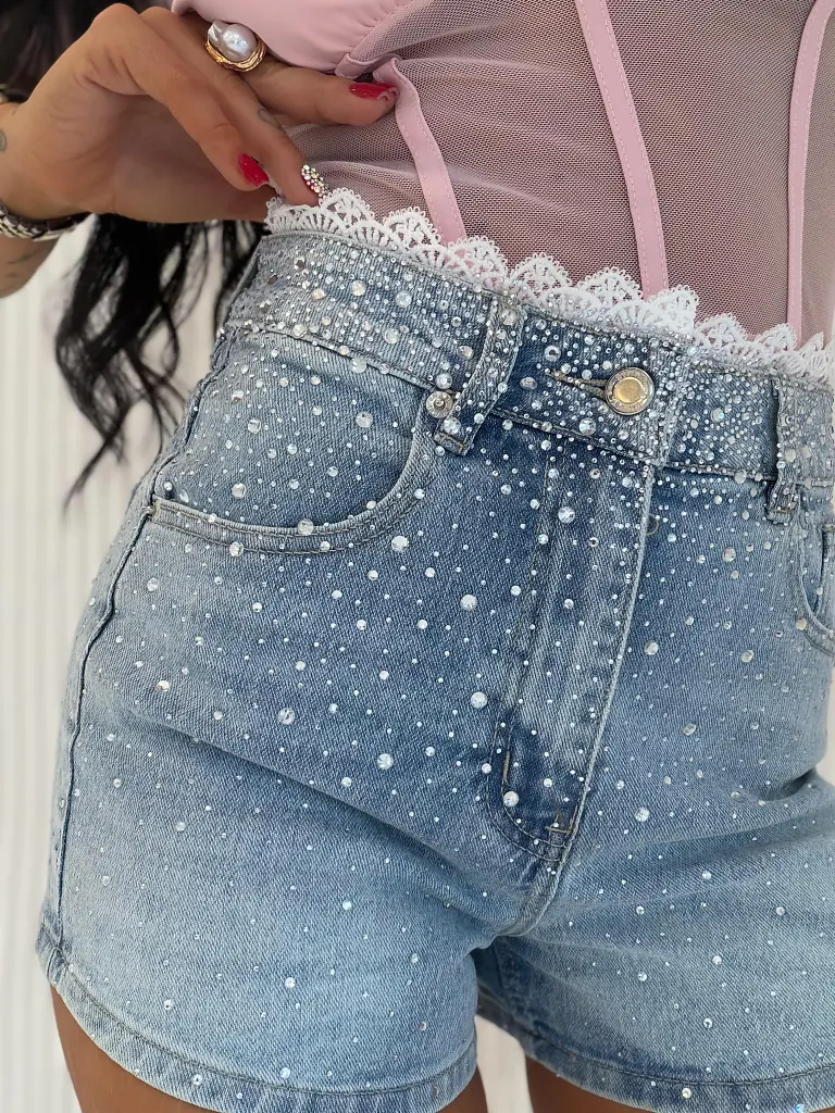 Denim šortky s kamienkami ADORO - next