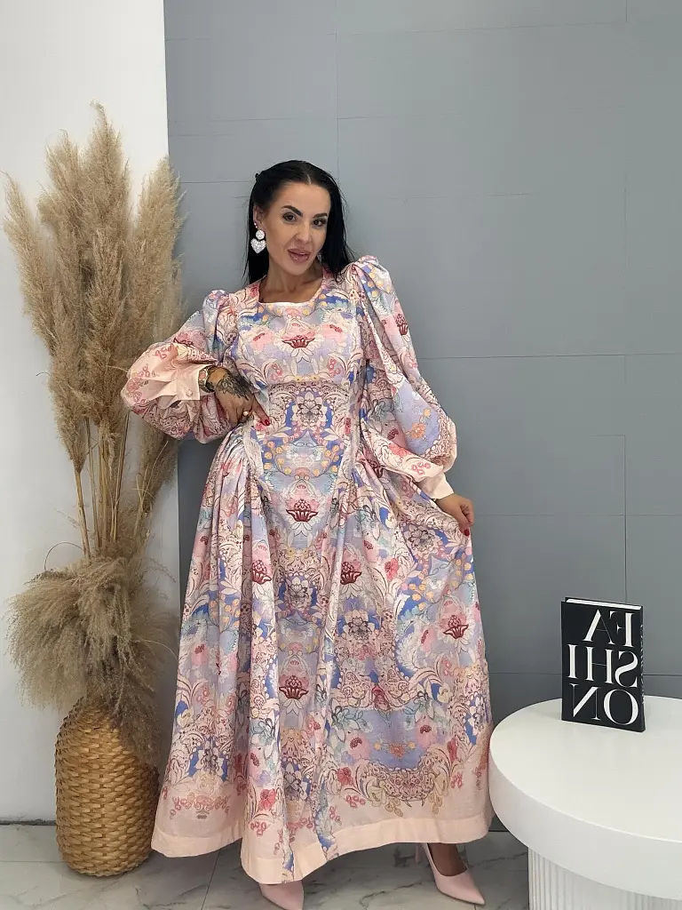 Dlhé kvetované šaty s balónovým rukávom JULIA