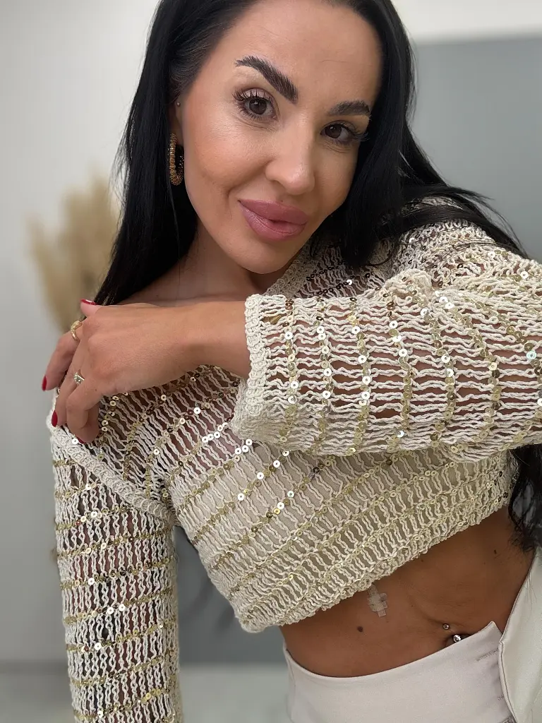 Trblietavý top s dlhým rukávom ROMA - next