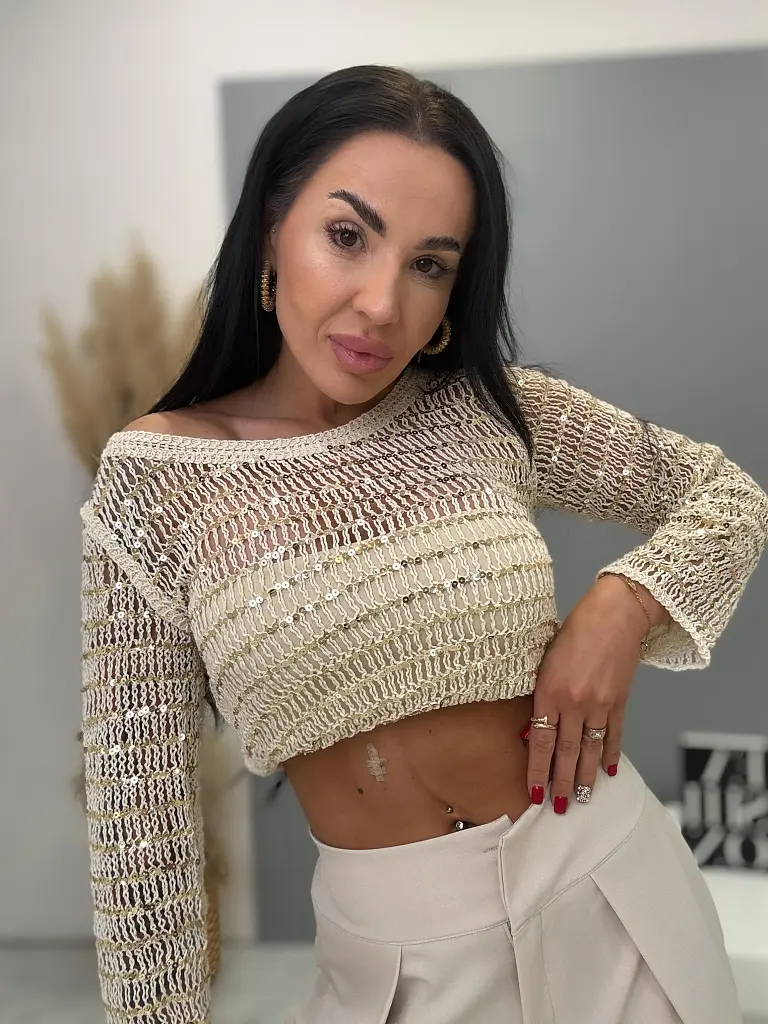 Trblietavý top s dlhým rukávom ROMA