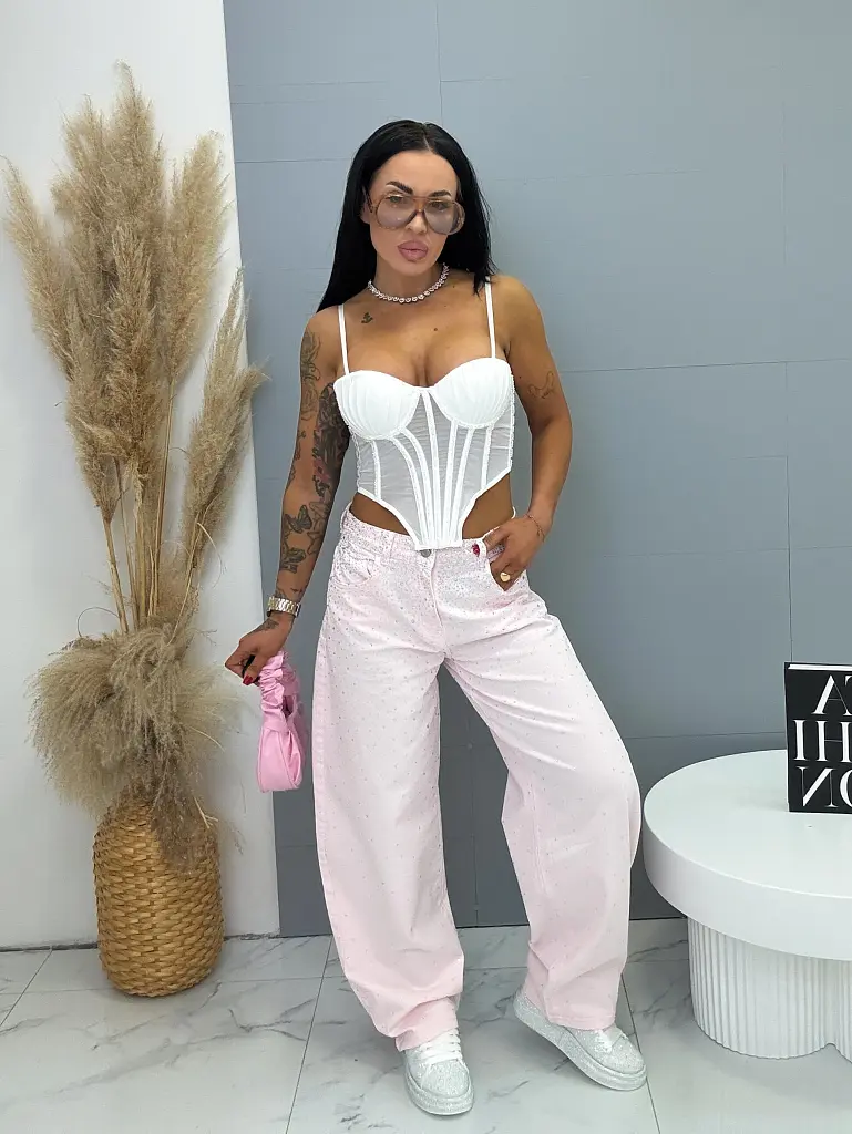 Balloon baby pink elastické rifle s kamienkami BELLA