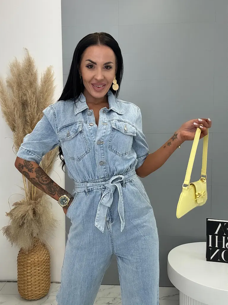 Denim overal s krátkym rukávom NICE