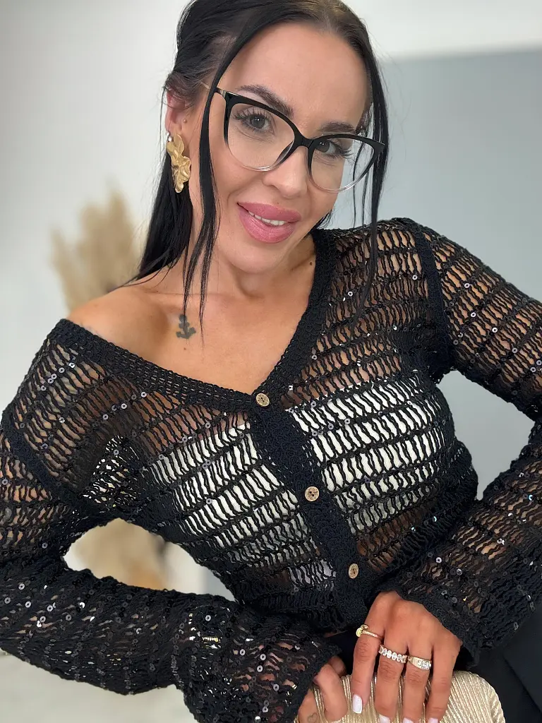 Trblietavý kardigan s dlhým rukávom ROMA