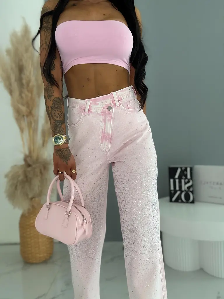 Wide leg džínsy s kamienkovou výzdobou SHINE