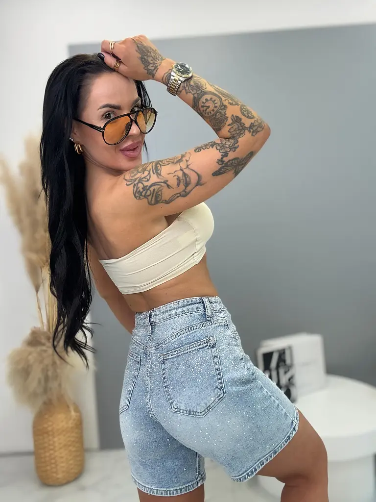 Rifľové šortky s kamienkami LUXE STONE - next