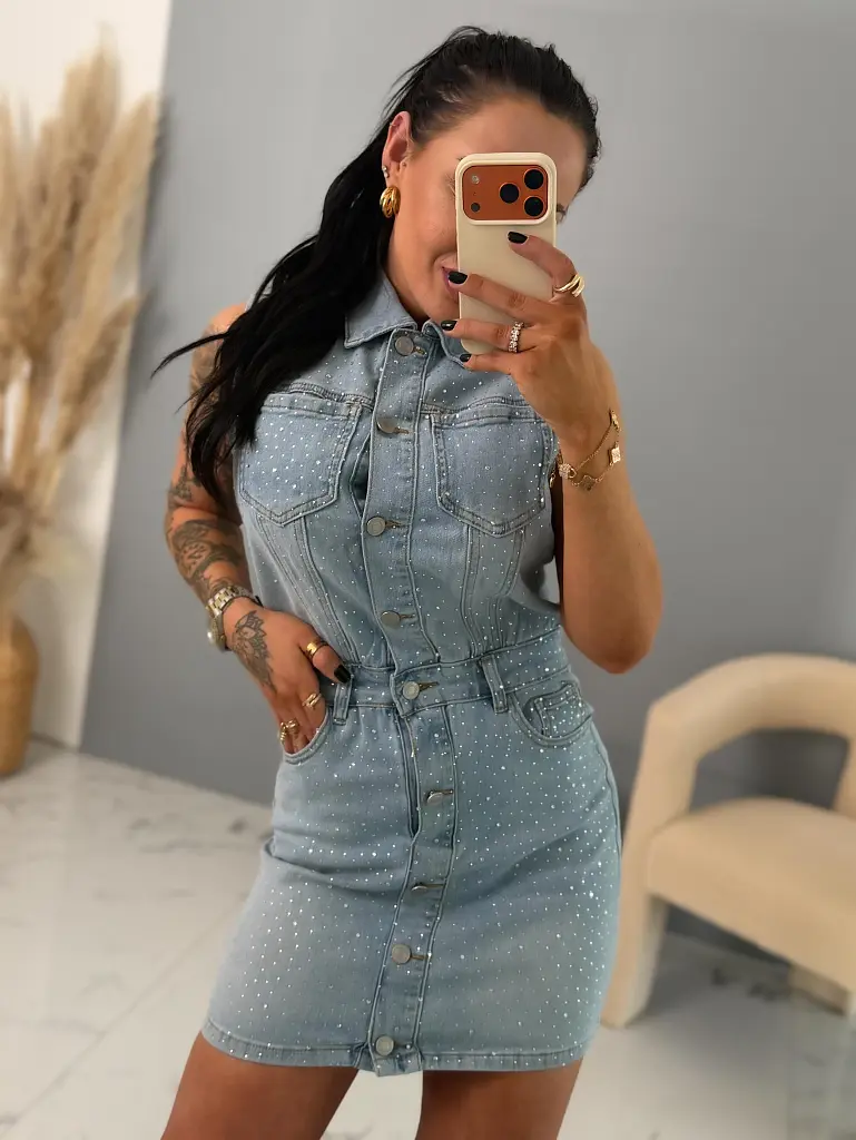 Denim šaty s kamienkami SPARKLY - next