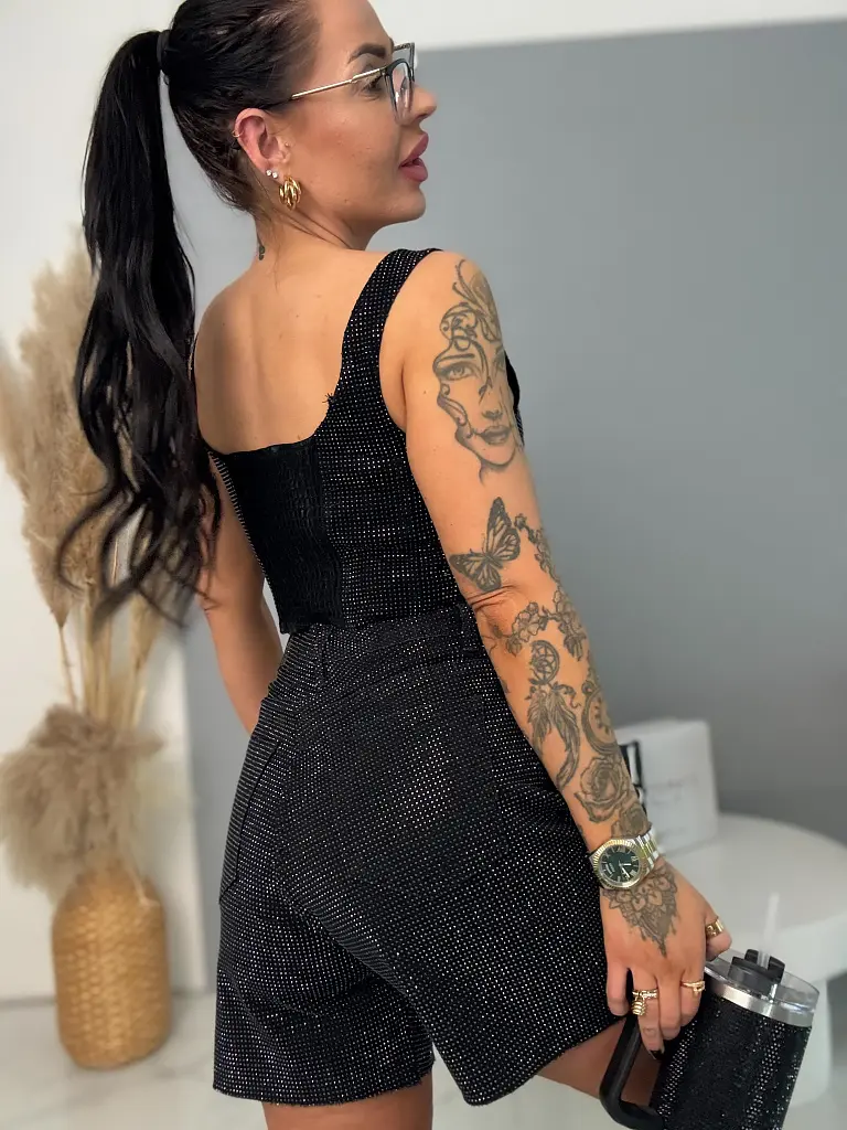 Denim crop-top s kamienkami DIAMOND BLACK - next