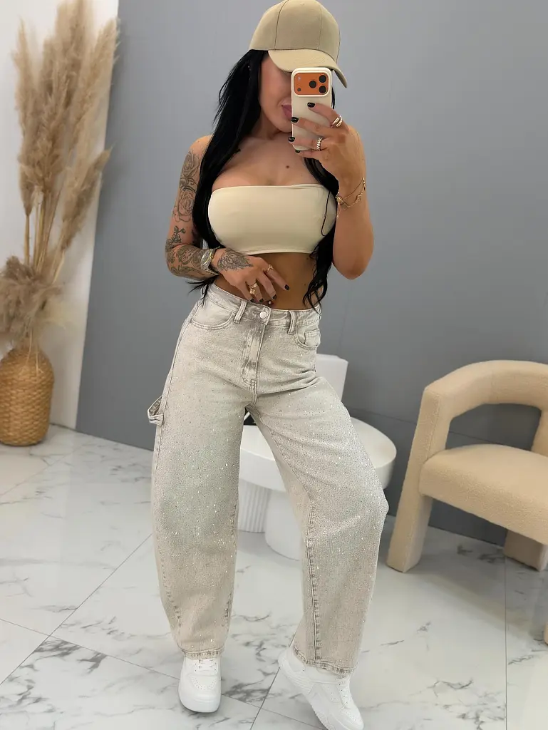 Balónové rifľové nohavice s kamienkami SPARKLE