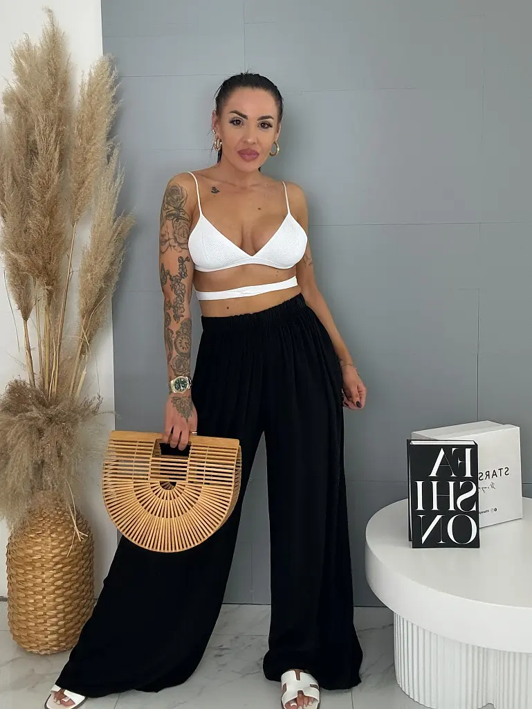 Flowing čierne nohavice s gumeným pásom ARIA