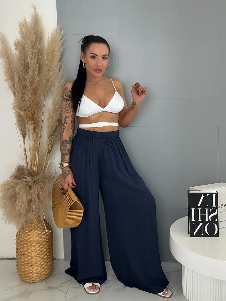 Flowing tmavomodré nohavice s gumeným pásom ARIA