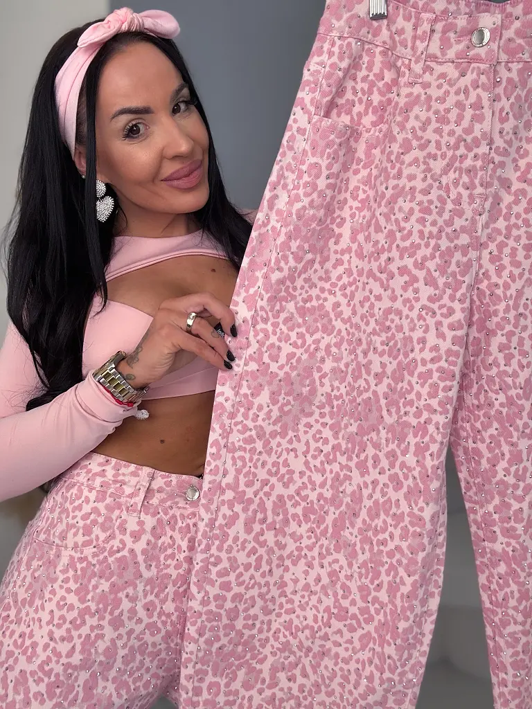 Balloon baby pink elastické leopardie rifle s kamienkami LUXORA