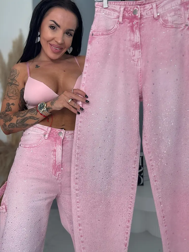 Džínsy s vysokým pásom zdobené kamienkami SPARKLE