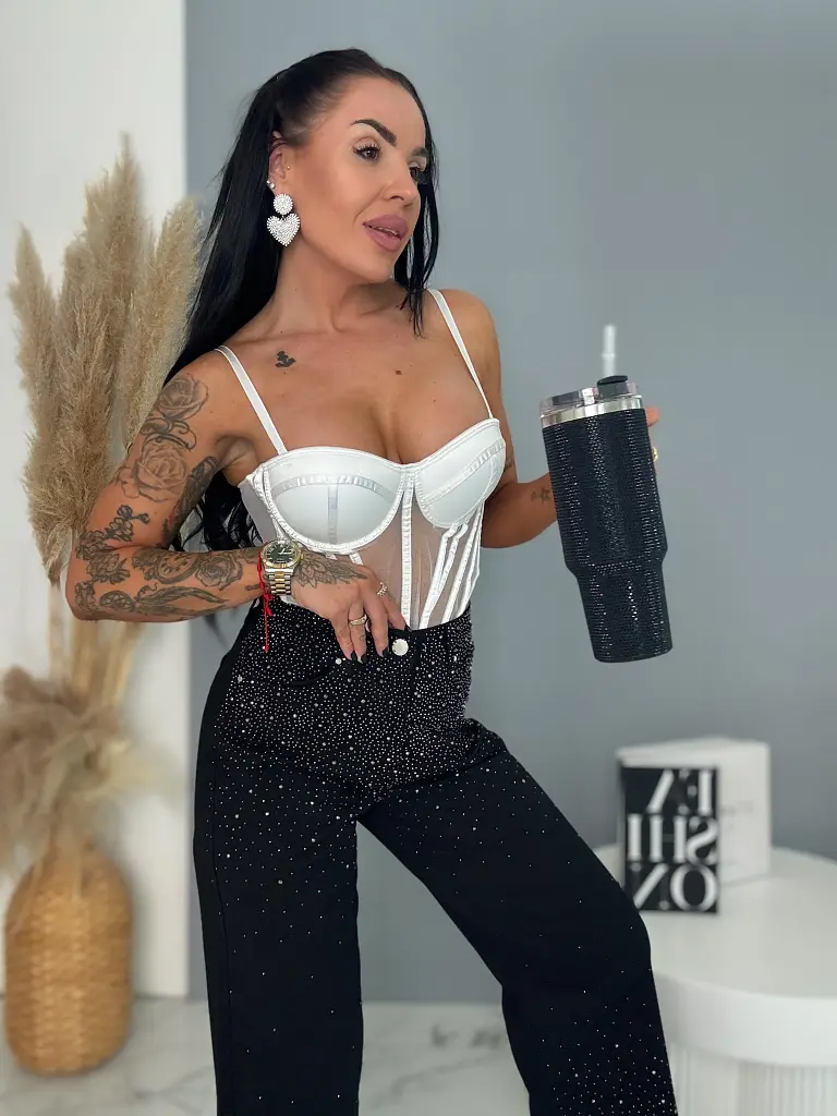 Vysokopásové wide leg rifle s kamienkami BLING - next