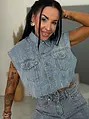 Crop denim vesta s kamienkami BLUE BRILLANCE