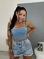 Denim šortky zdobené nitmi ZYRA