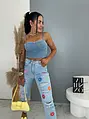 Roztrhané mom fit rifle s vysokým pásom a potlačou FLORAL