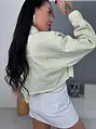 Yellow crop denim jacket s kamienkami CRYSTAL