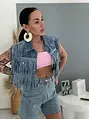 Crop denim vesta s kamienkami a strapcami WESTERN