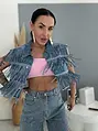 Crop denim vesta s kamienkami a strapcami WESTERN