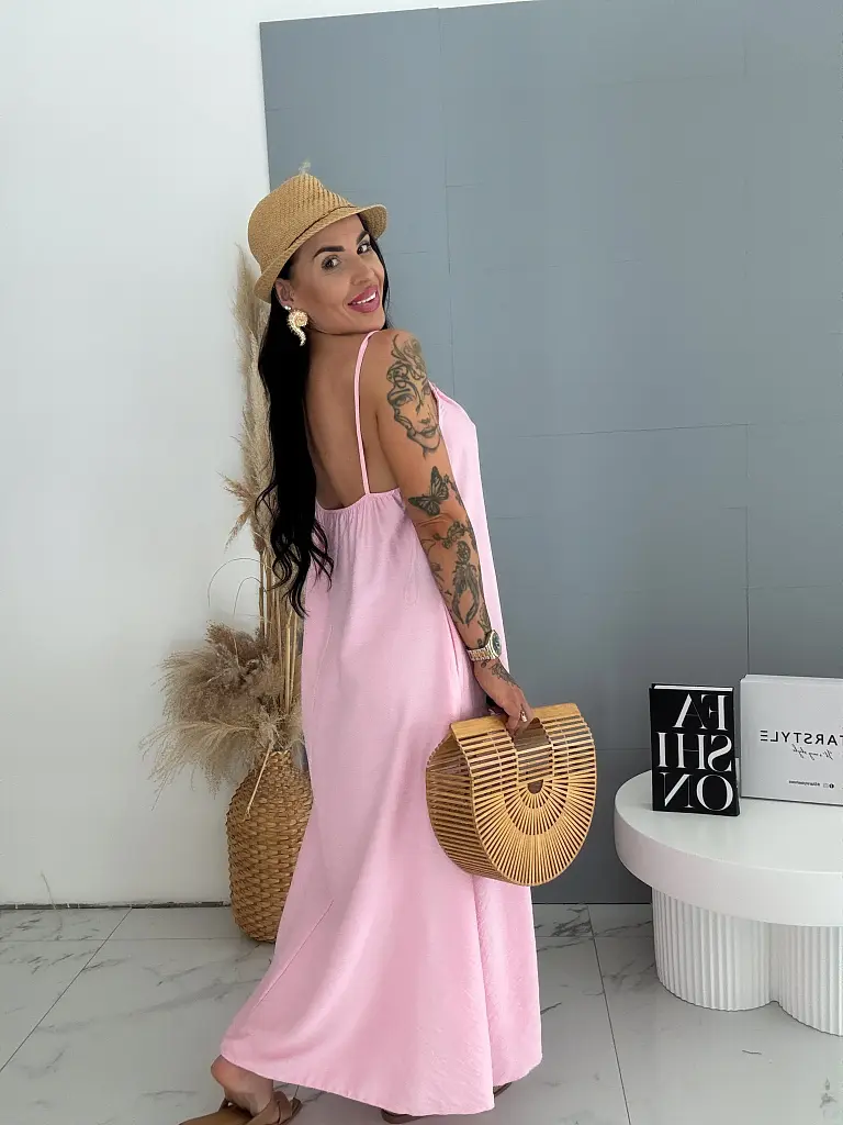 Dlhé šaty s tenkými ramienkami dzobené kamienkami BELLA - next