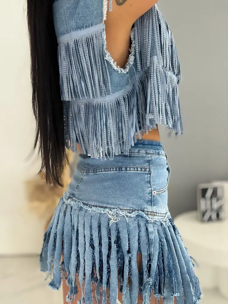 Džínsová skort s strapcami RODEO - next